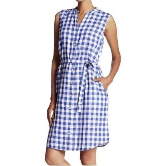 Tommy Bahama Blue And White Gingham Print Button Front Sleeveless Dress Size XXS - Picture 1 of 11